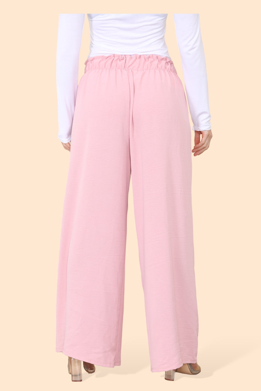 Lightweight Wide Legged Trousers with Ruched Stretchy Waistband