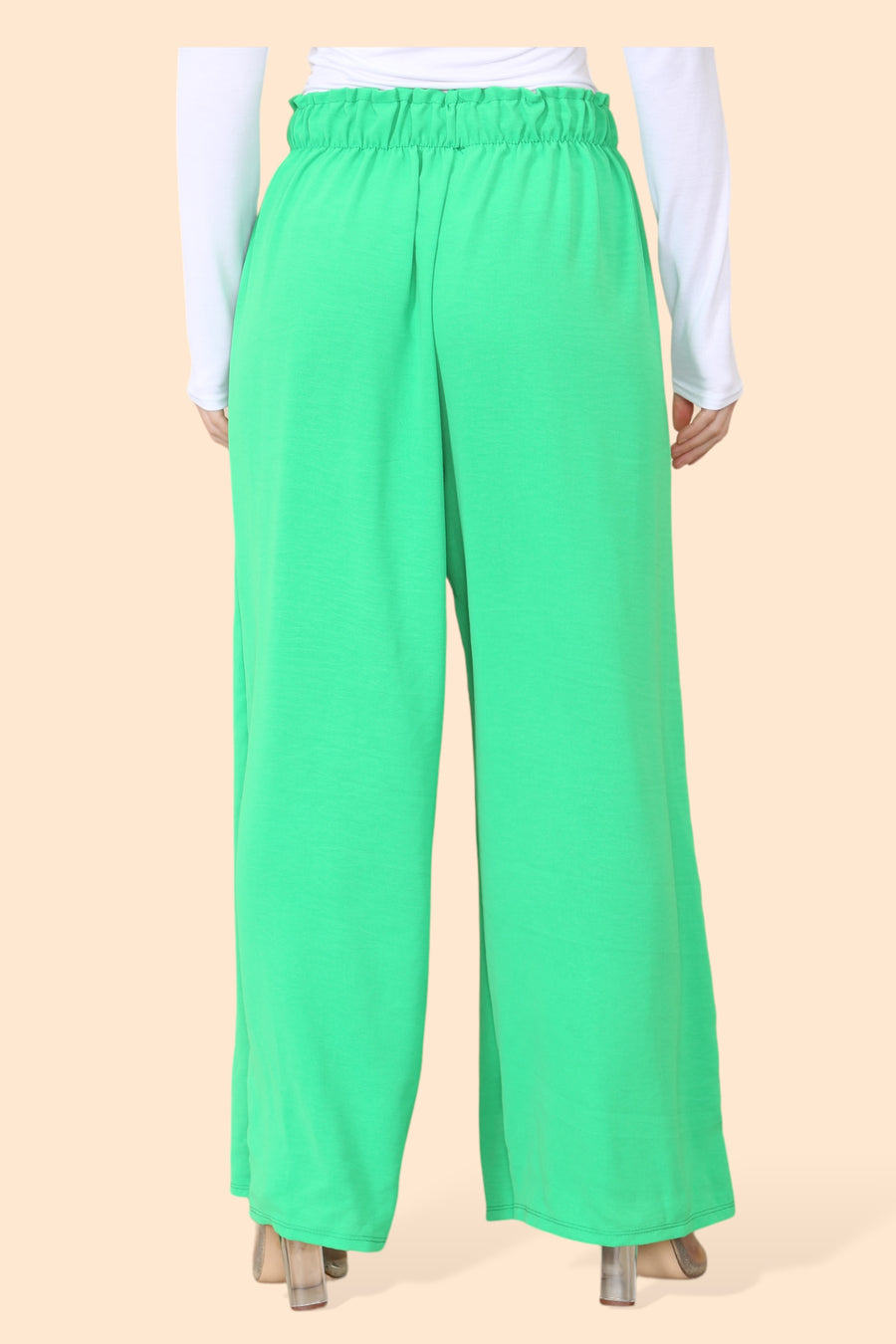 Lightweight Wide Legged Trousers with Ruched Stretchy Waistband