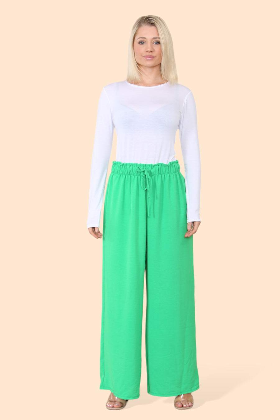 Lightweight Wide Legged Trousers with Ruched Stretchy Waistband