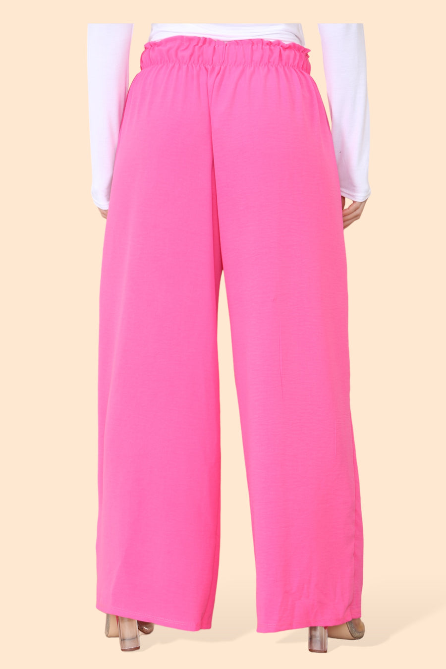 Lightweight Wide Legged Trousers with Ruched Stretchy Waistband