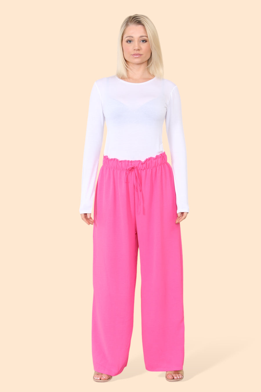 Lightweight Wide Legged Trousers with Ruched Stretchy Waistband