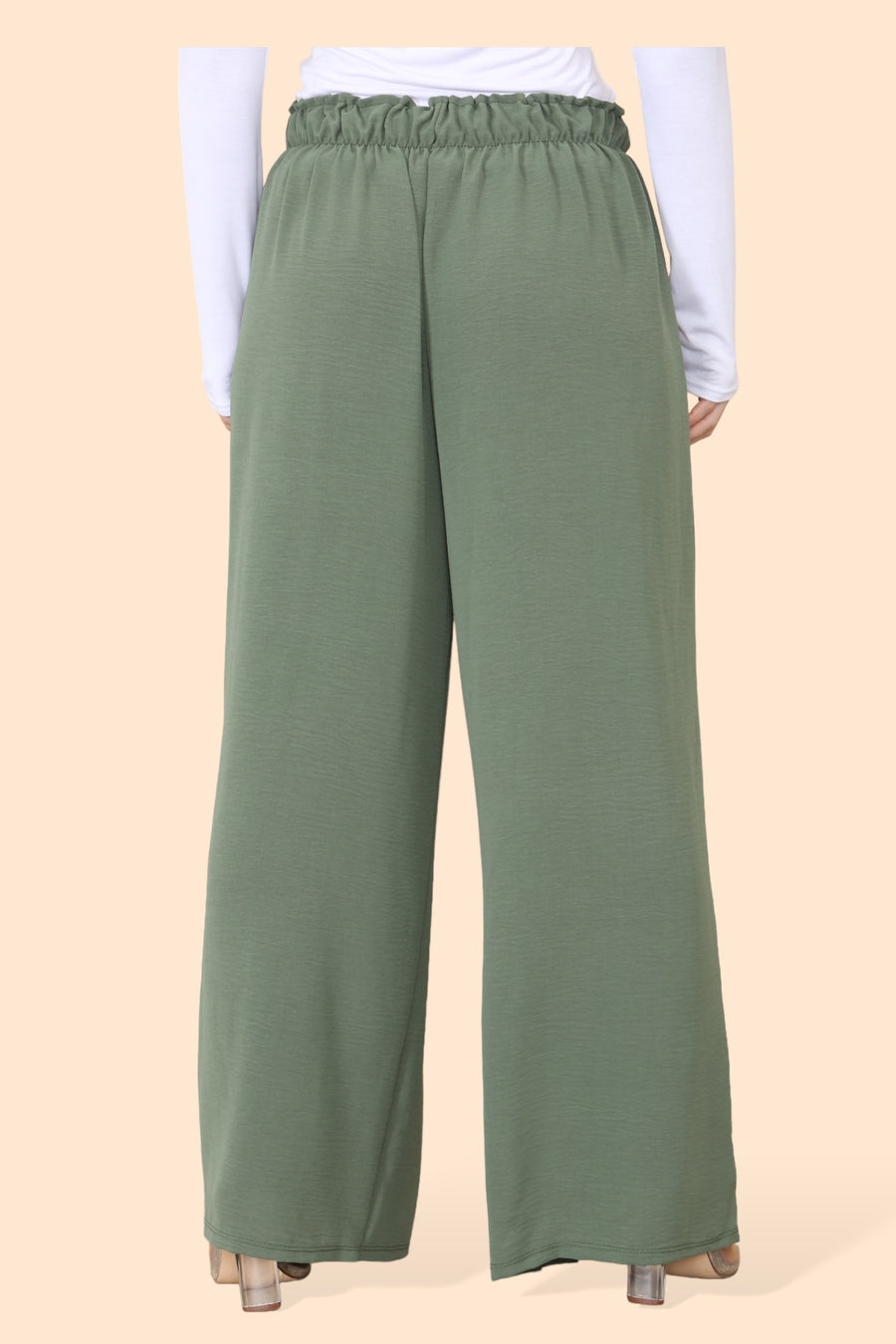 Lightweight Wide Legged Trousers with Ruched Stretchy Waistband