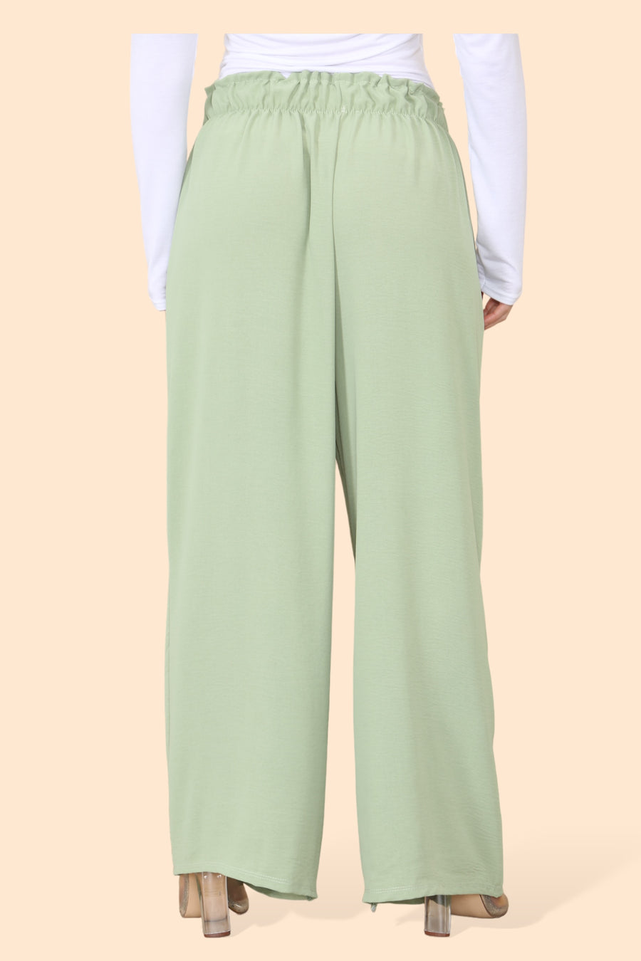 Lightweight Wide Legged Trousers with Ruched Stretchy Waistband