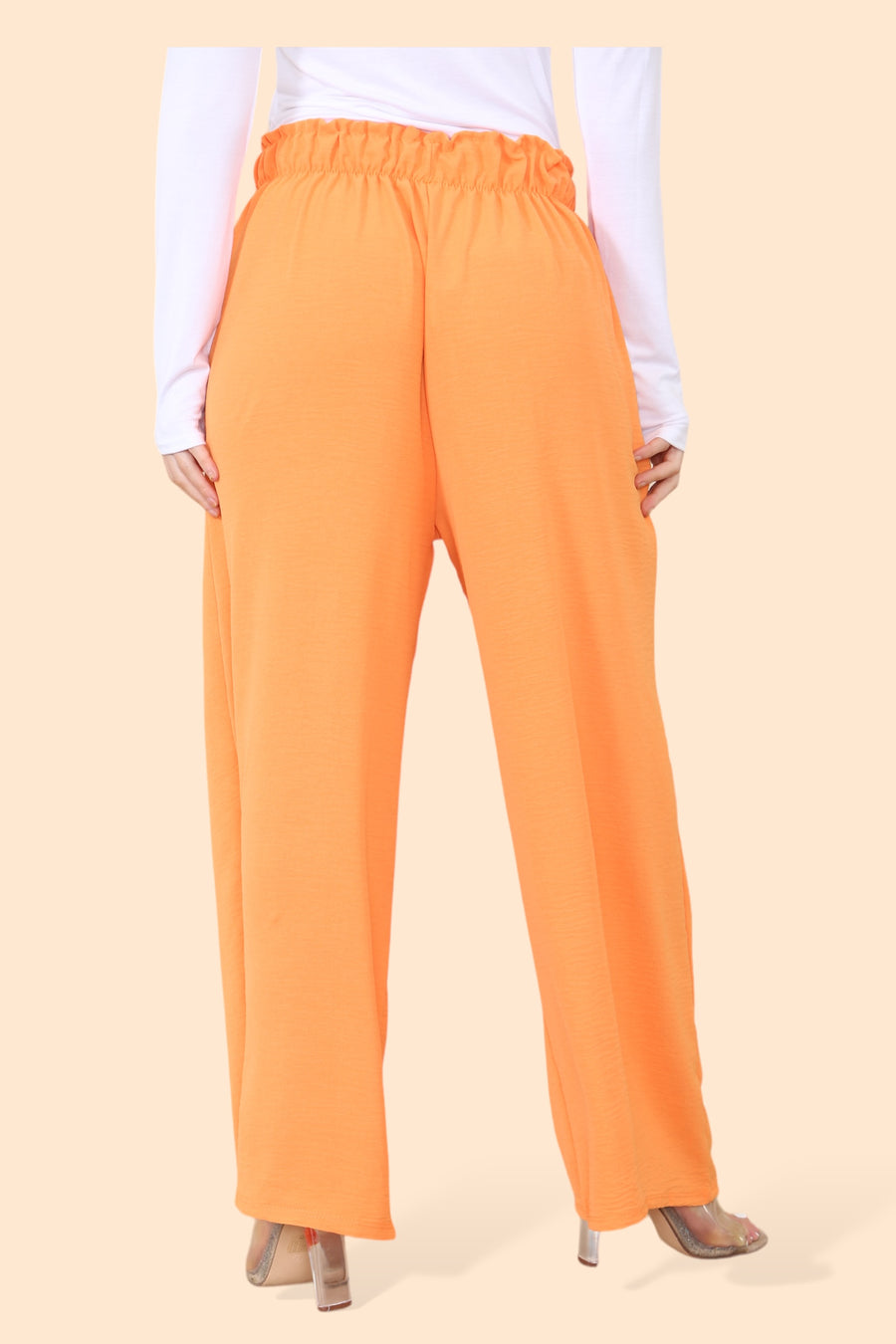 Lightweight Wide Legged Trousers with Ruched Stretchy Waistband