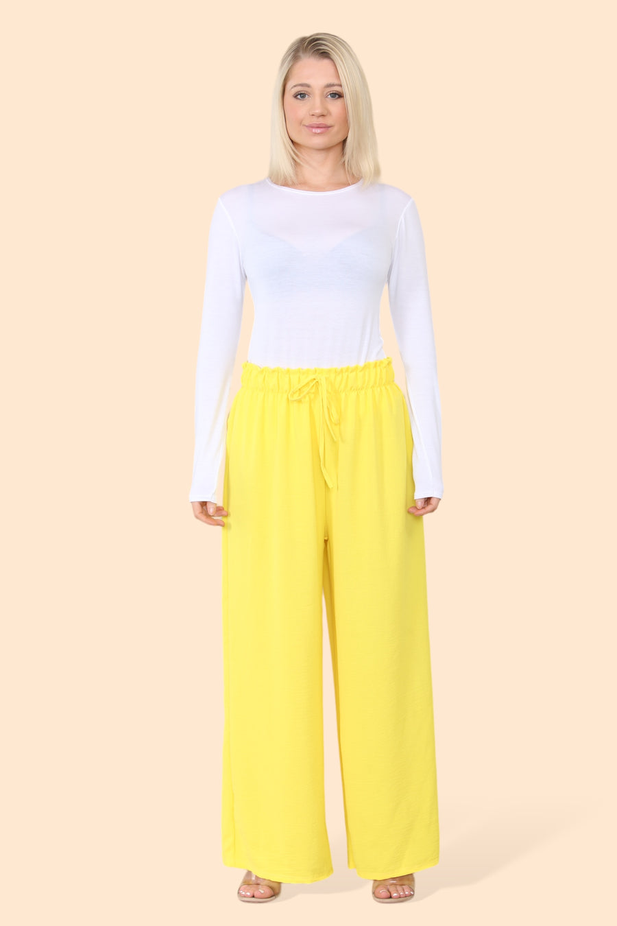 Lightweight Wide Legged Trousers with Ruched Stretchy Waistband