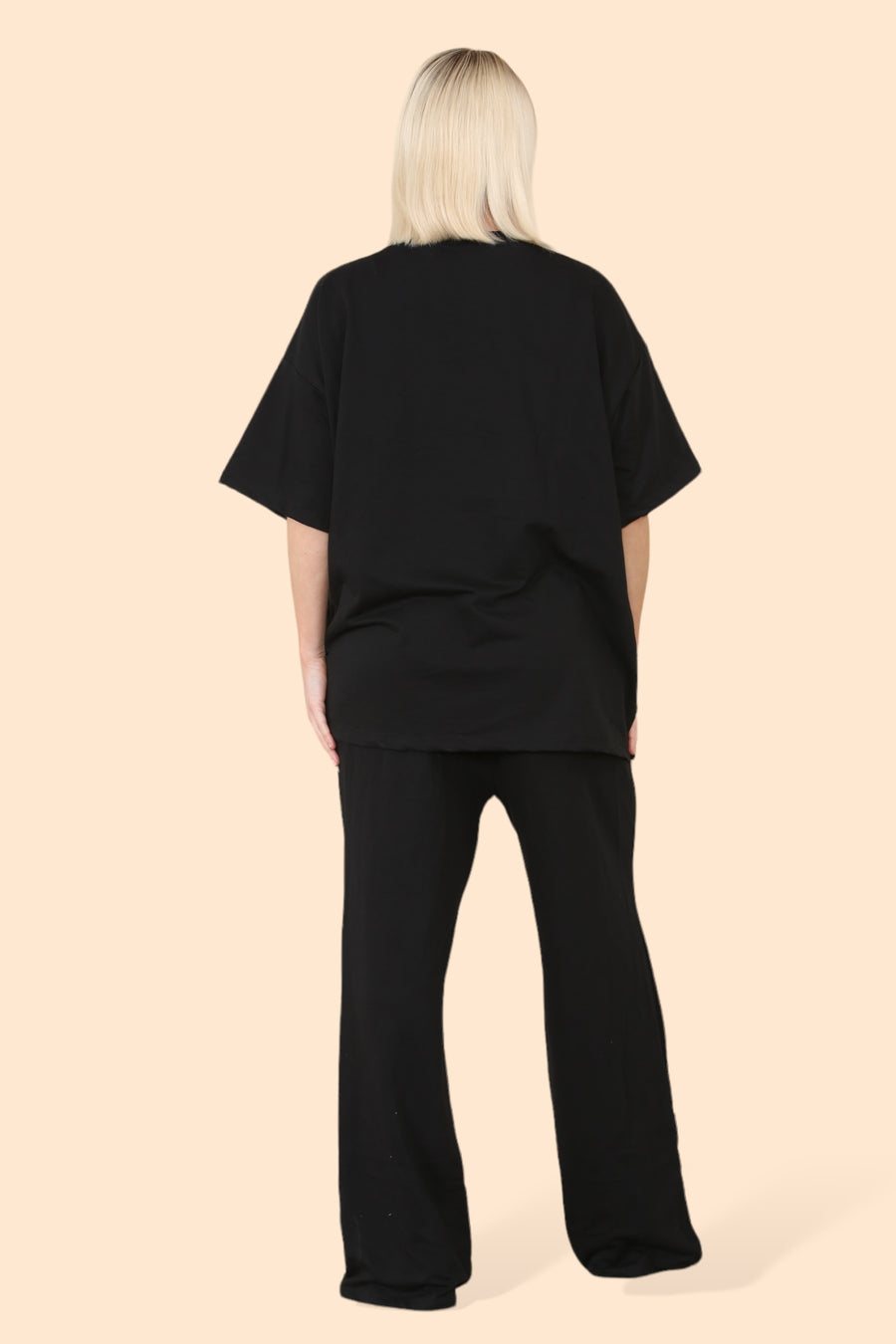 Cotton Set Short Sleeve T-shirt Matched with Wide Leg Straight Pinned Trousers