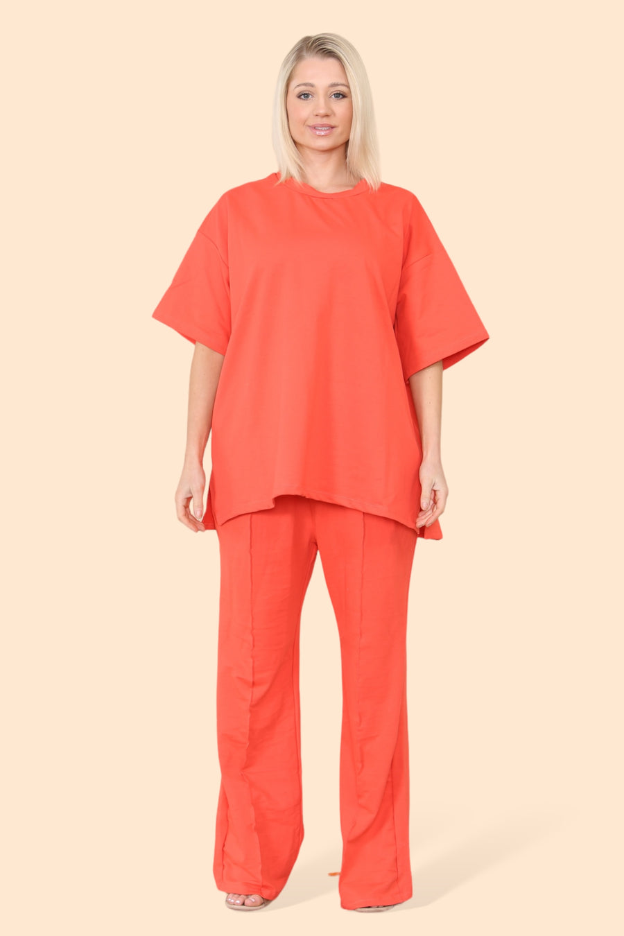 Cotton Set Short Sleeve T-shirt Matched with Wide Leg Straight Pinned Trousers