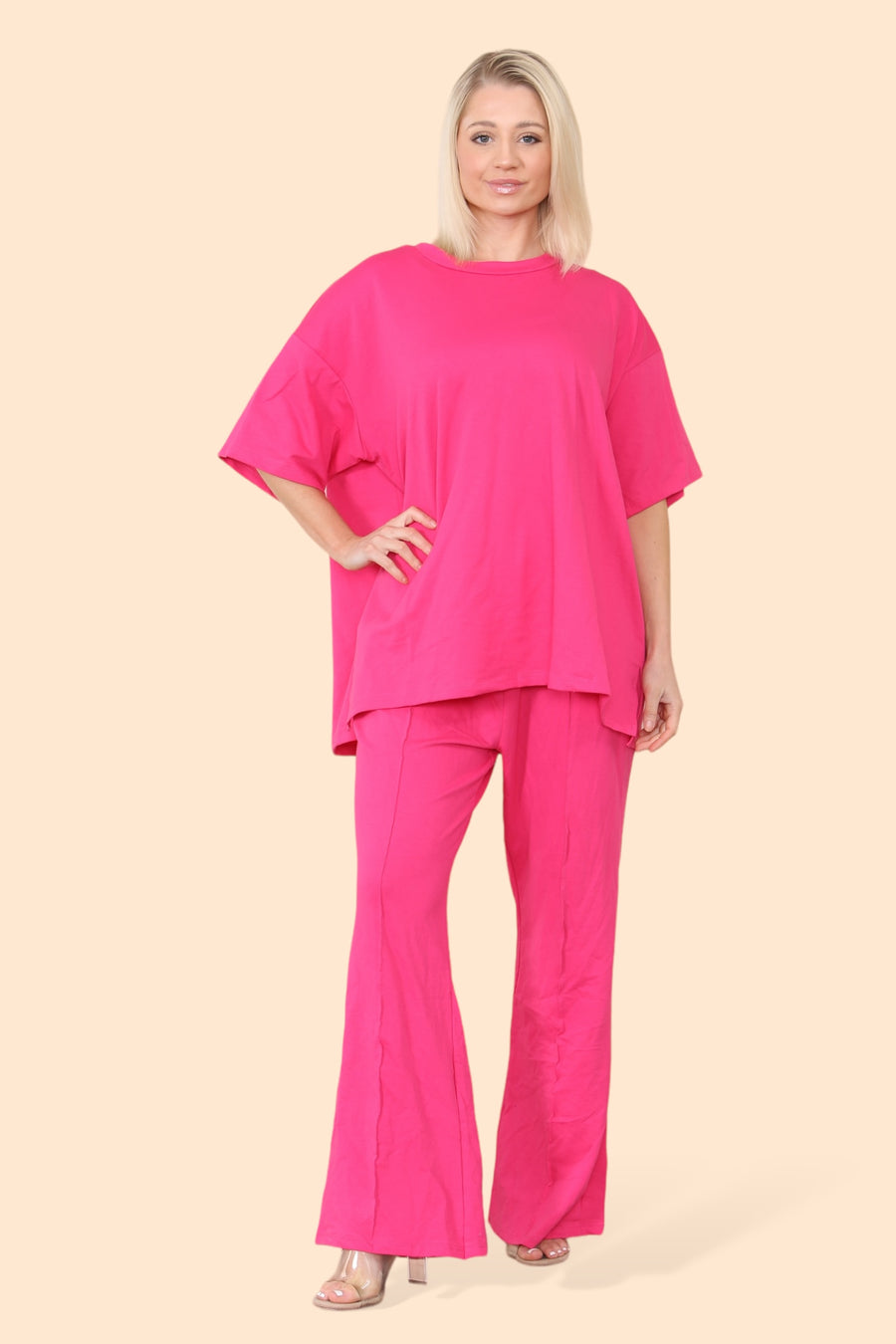 Cotton Set Short Sleeve T-shirt Matched with Wide Leg Straight Pinned Trousers