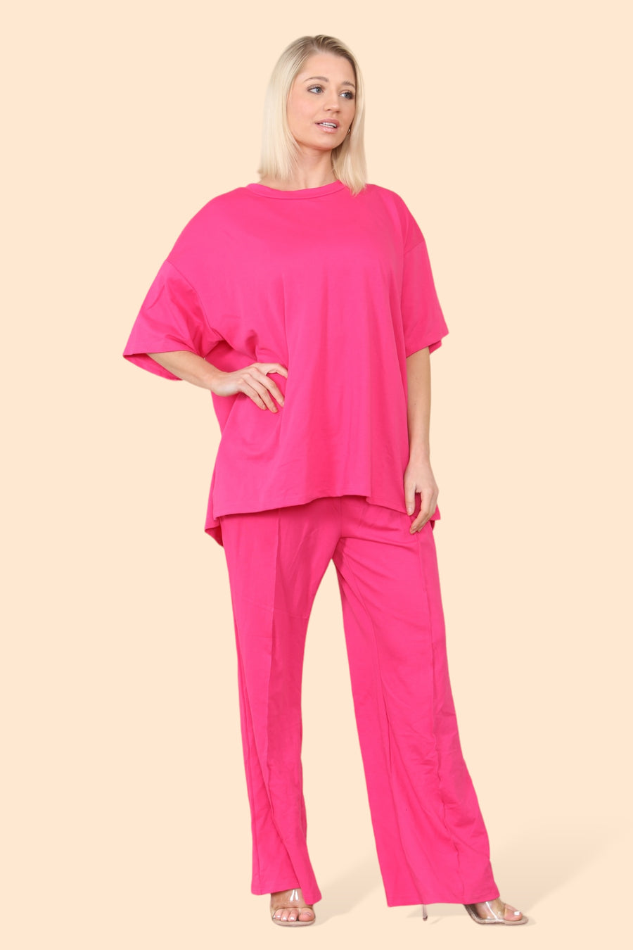 Cotton Set Short Sleeve T-shirt Matched with Wide Leg Straight Pinned Trousers