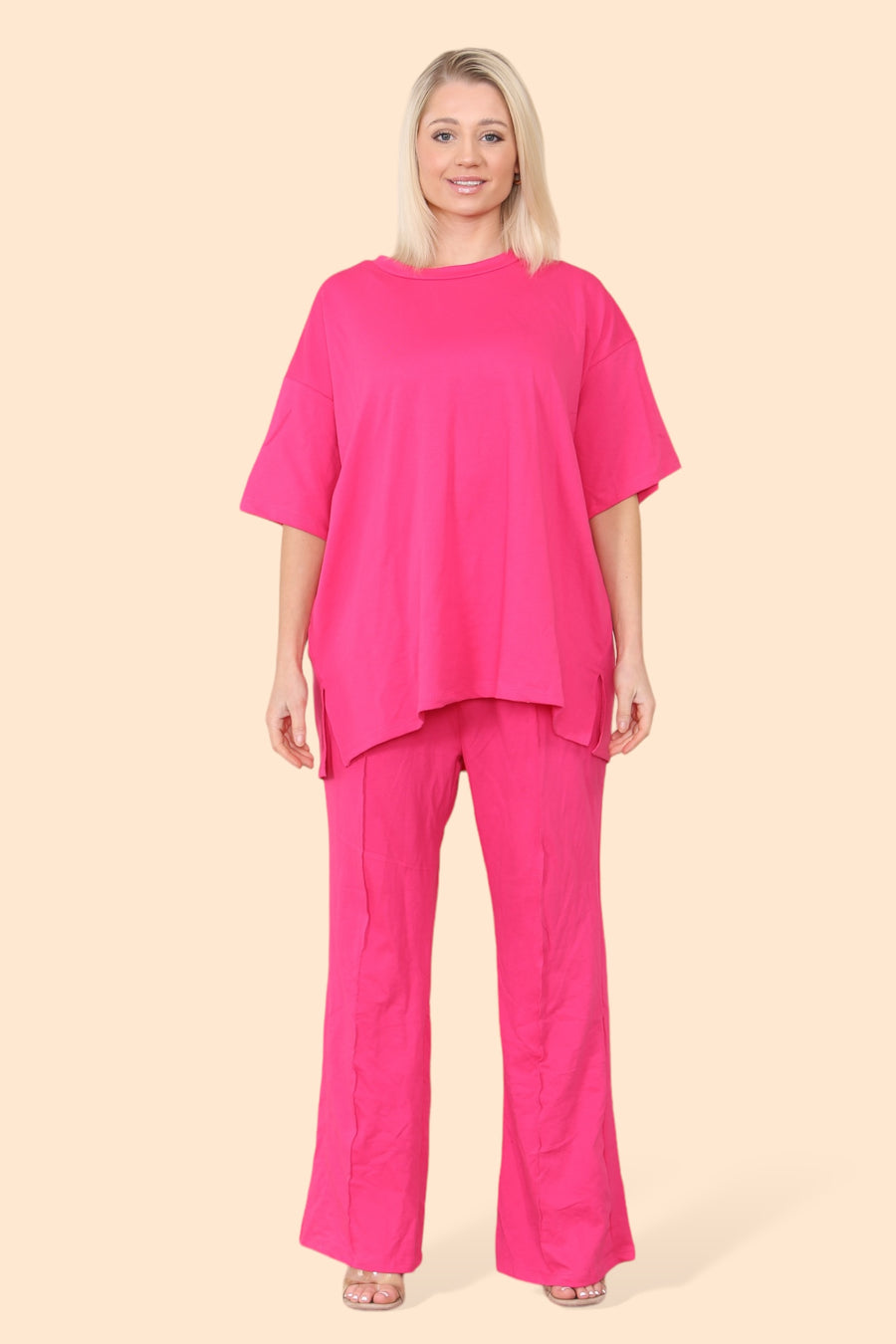 Cotton Set Short Sleeve T-shirt Matched with Wide Leg Straight Pinned Trousers