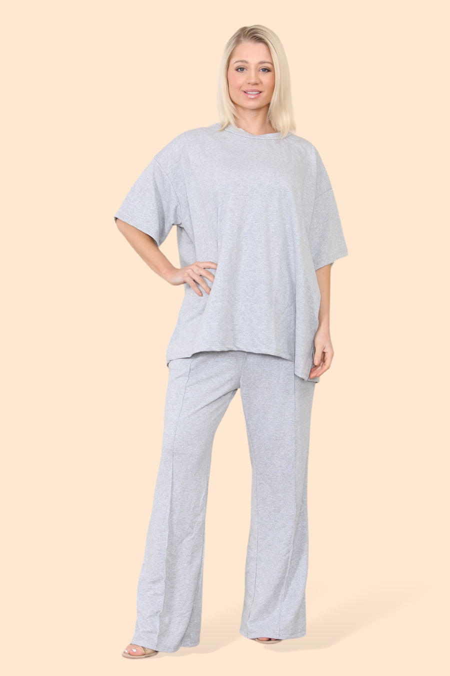 Cotton Set Short Sleeve T-shirt Matched with Wide Leg Straight Pinned Trousers