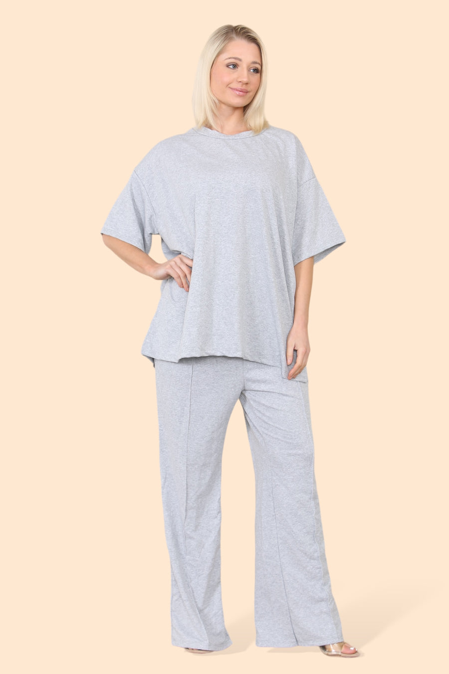 Cotton Set Short Sleeve T-shirt Matched with Wide Leg Straight Pinned Trousers