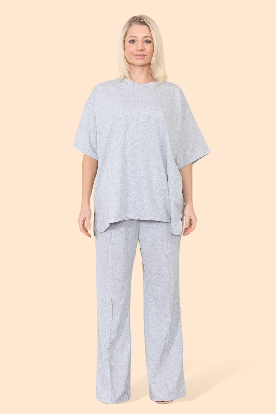 Cotton Set Short Sleeve T-shirt Matched with Wide Leg Straight Pinned Trousers