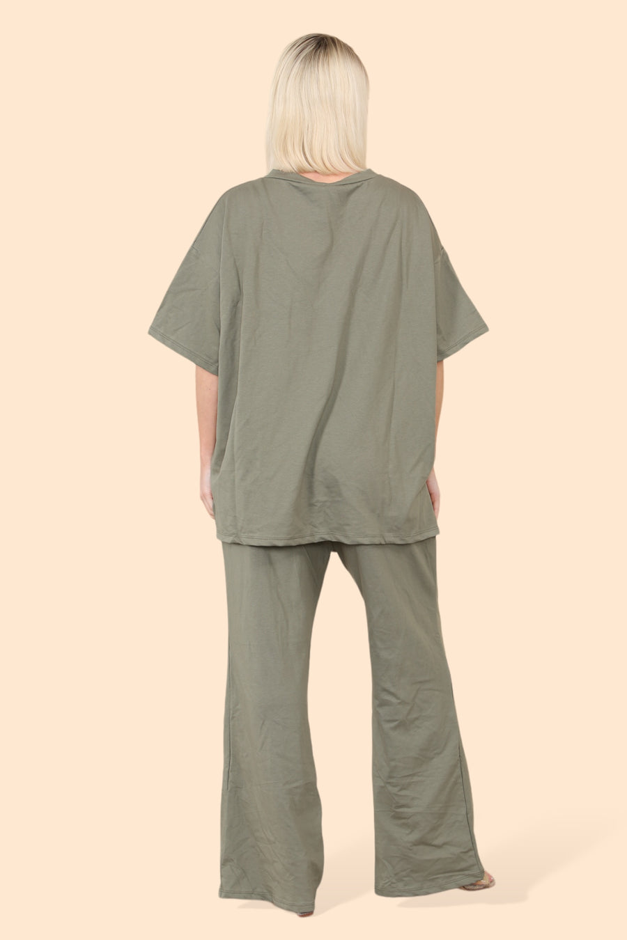 Cotton Set Short Sleeve T-shirt Matched with Wide Leg Straight Pinned Trousers