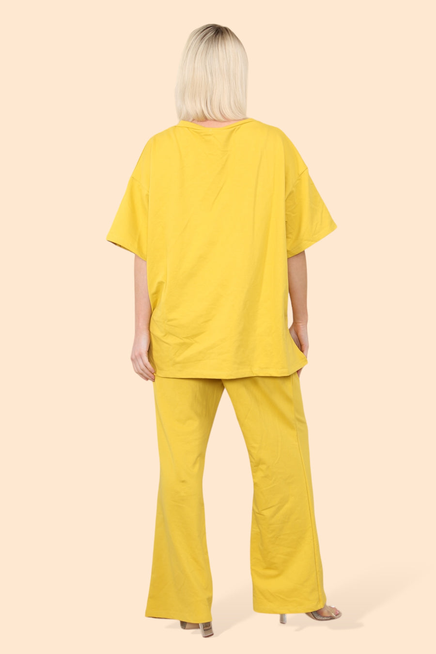 Cotton Set Short Sleeve T-shirt Matched with Wide Leg Straight Pinned Trousers