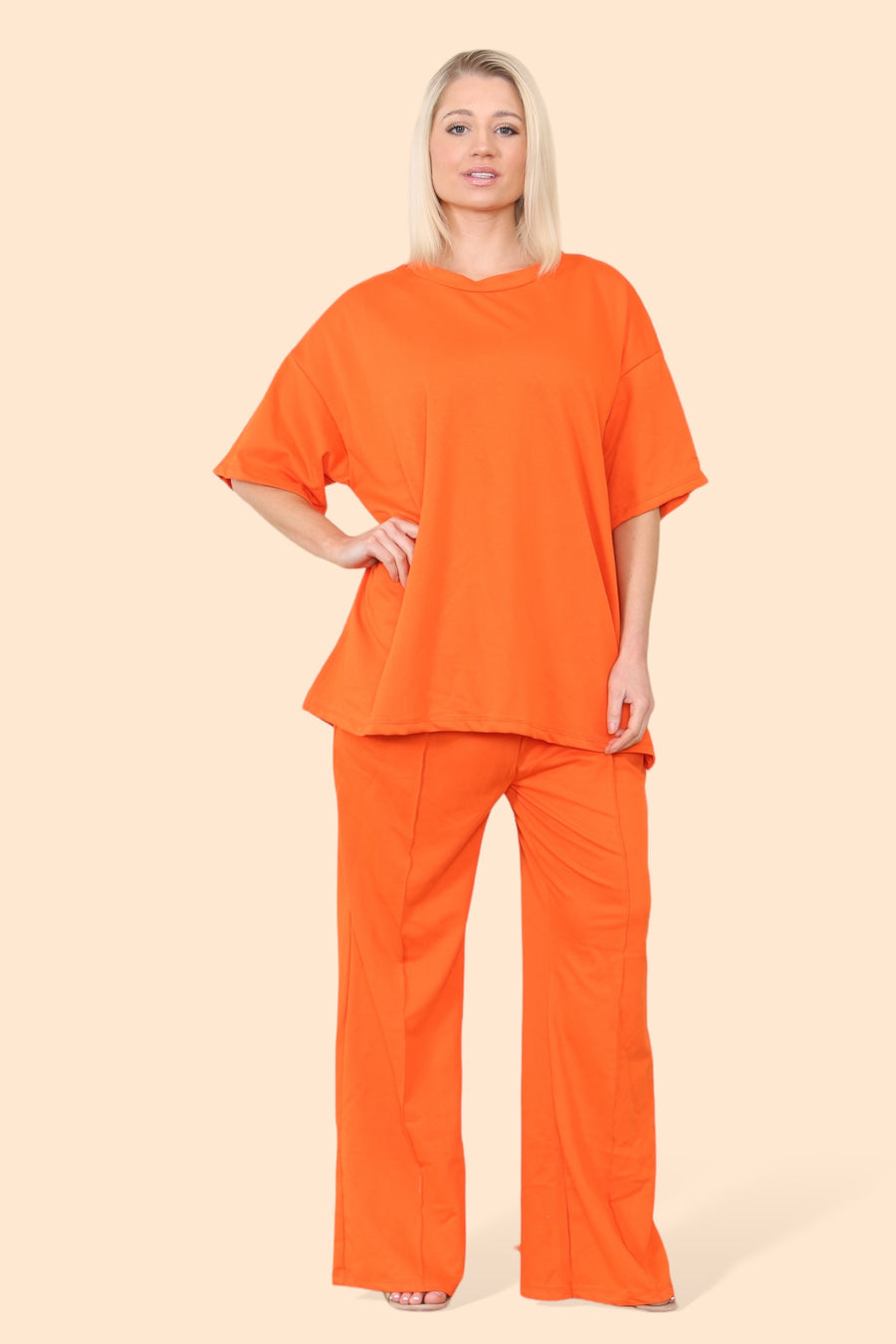 Cotton Set Short Sleeve T-shirt Matched with Wide Leg Straight Pinned Trousers