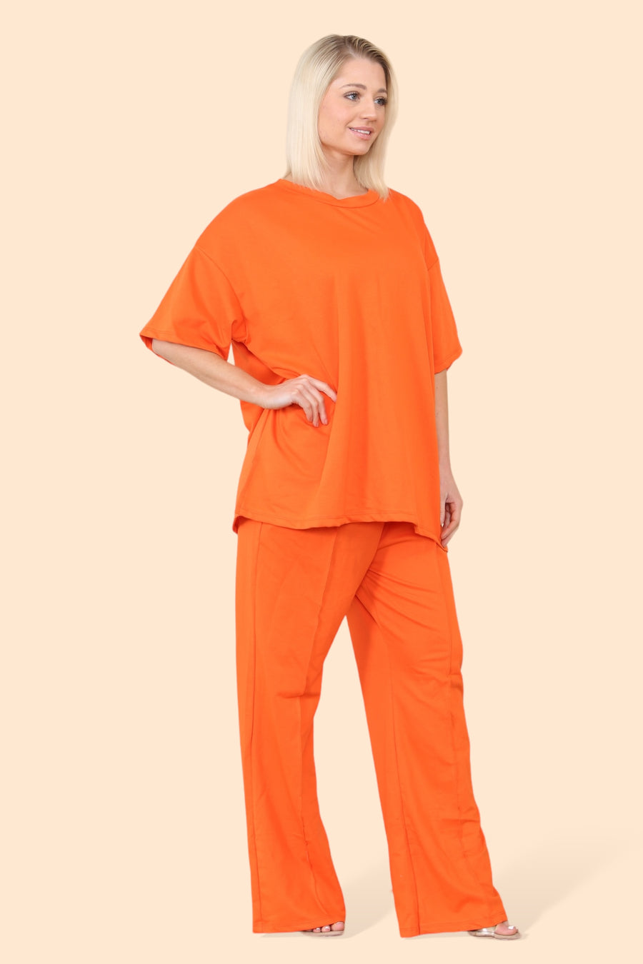 Cotton Set Short Sleeve T-shirt Matched with Wide Leg Straight Pinned Trousers