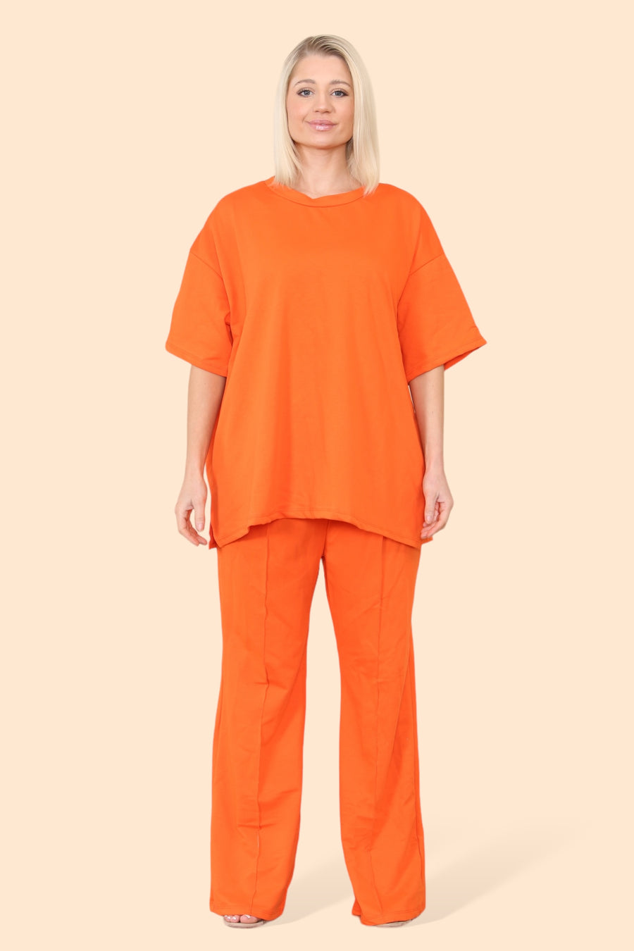 Cotton Set Short Sleeve T-shirt Matched with Wide Leg Straight Pinned Trousers