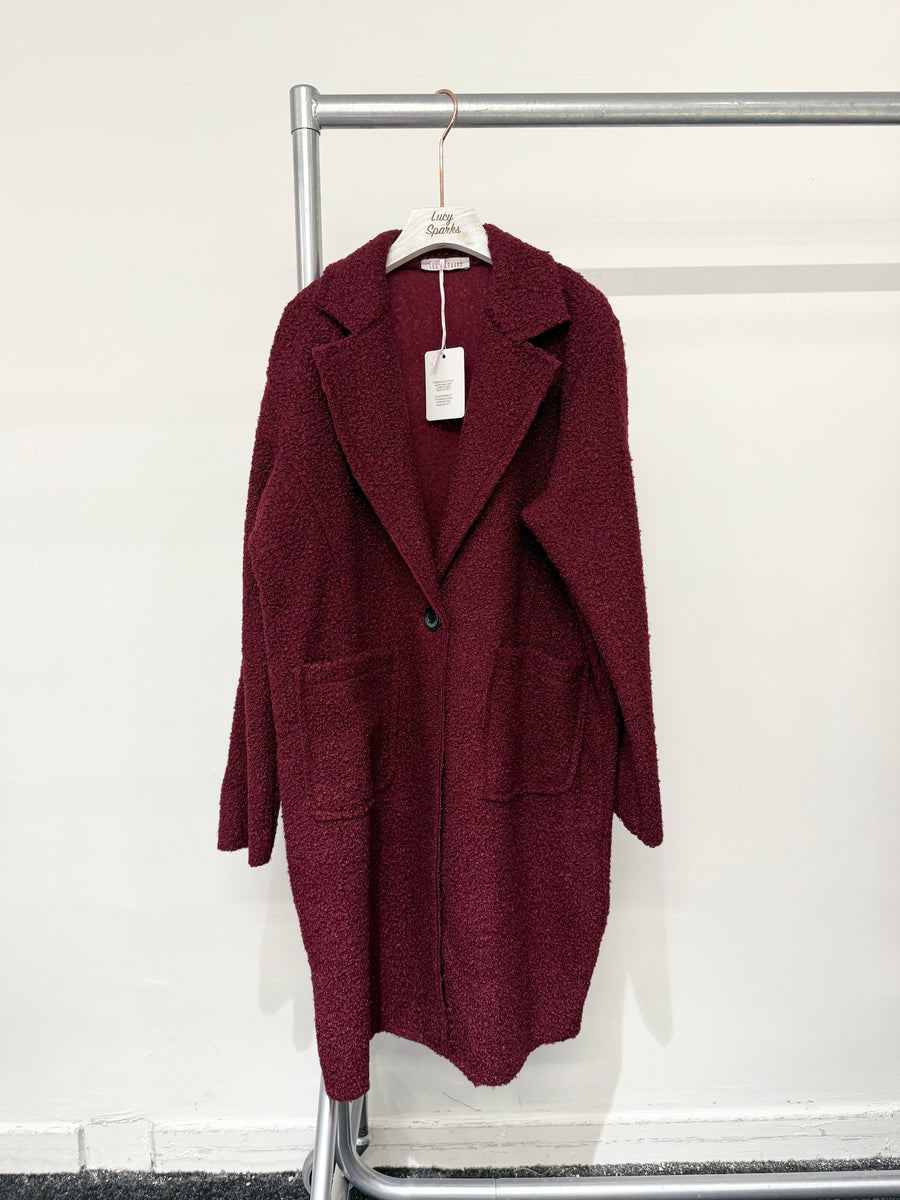 Boucle Teddy Fabric Coat With Button Fastening, Front Pockets And Lapel