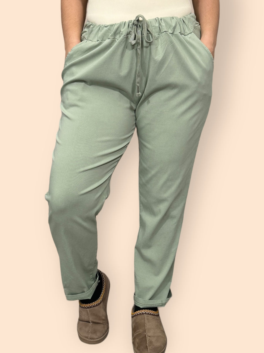 Super Stretchy Plus Size Magic Trousers With Elasticated Waistband and Drawstrings Side Pockets