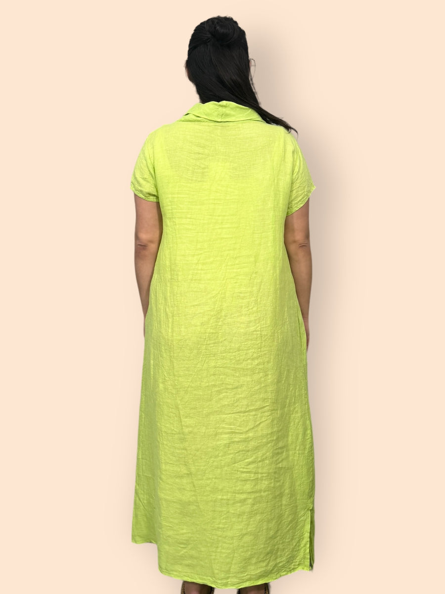 Eco-Friendly Sustainable Pure Linen Cowl Draped Neck Maxi Dress with Short Sleeves and Side Pockets