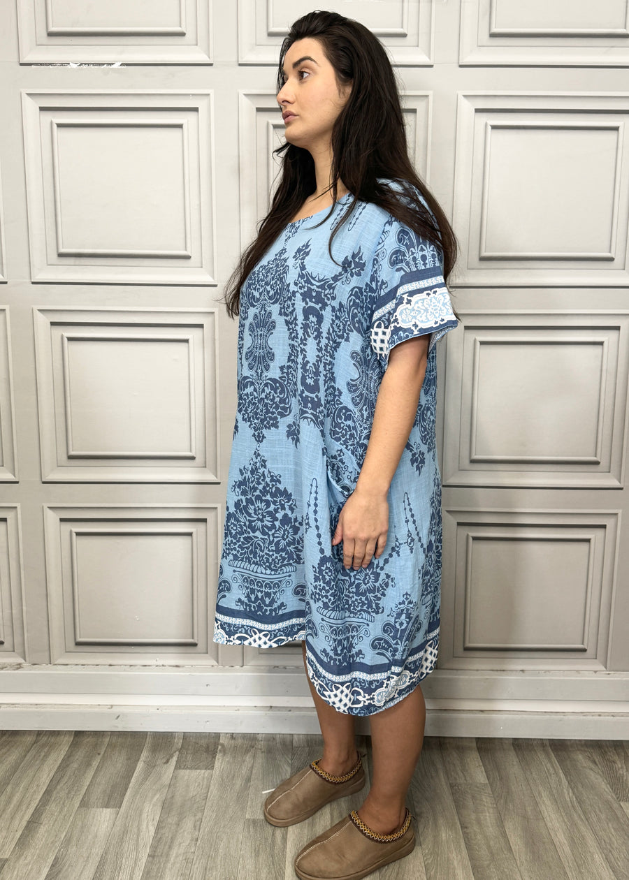 Lightweight Printed Cotton Dress with Pockets