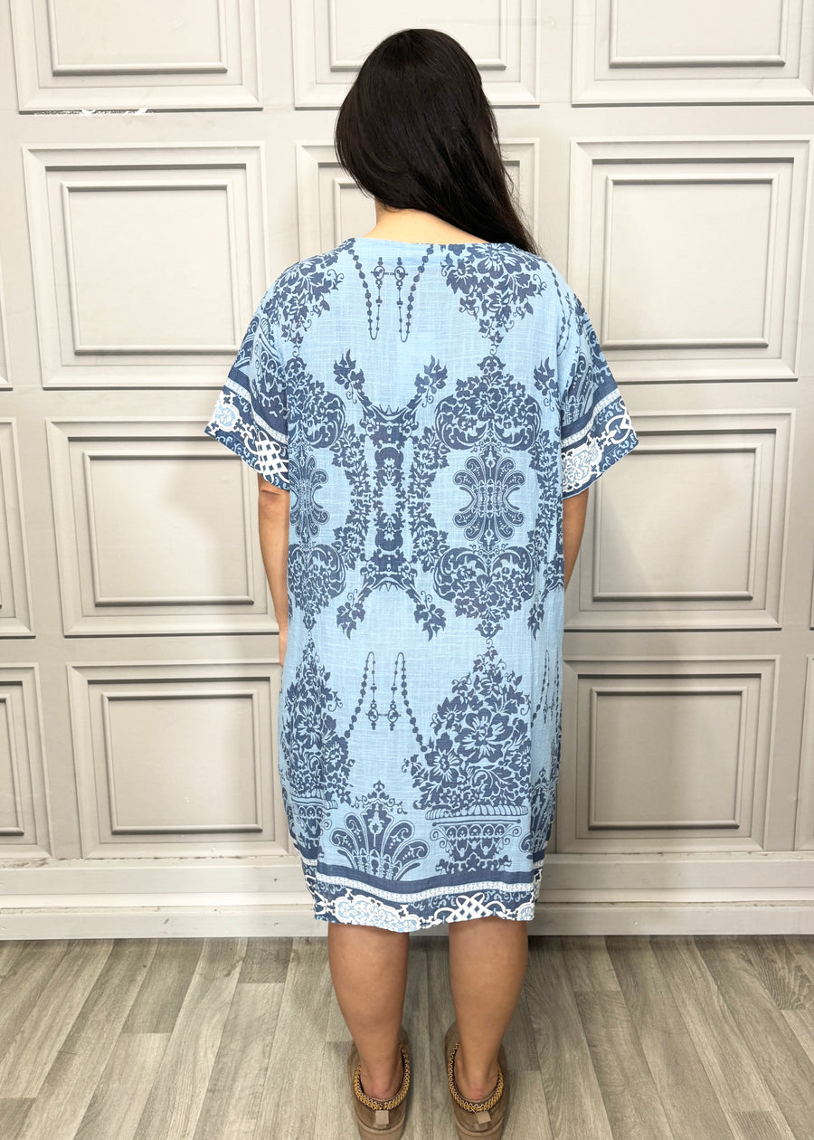 Lightweight Printed Cotton Dress with Pockets