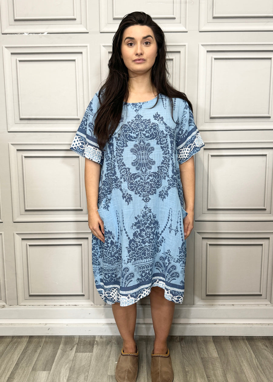 Lightweight Printed Cotton Dress with Pockets