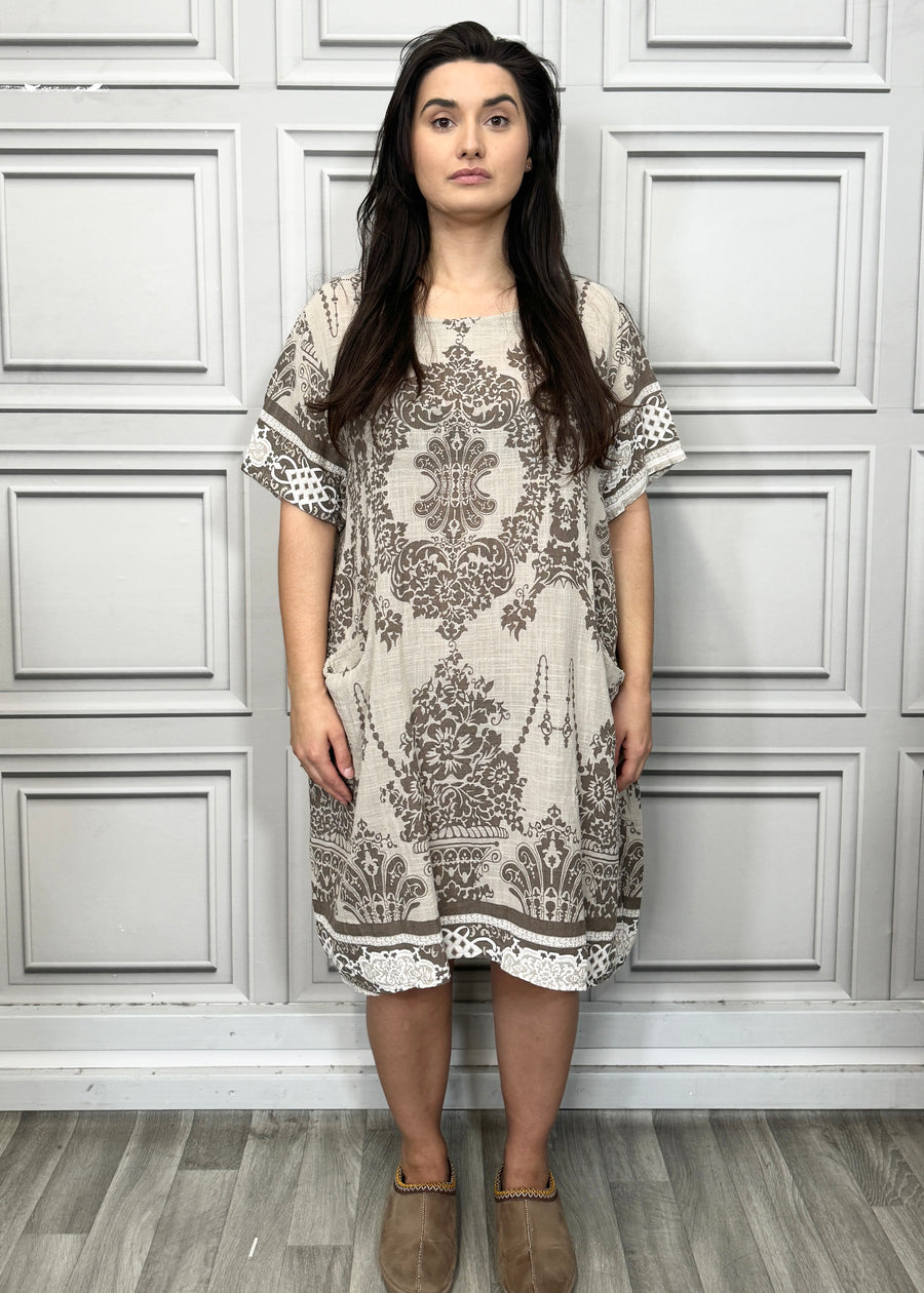 Lightweight Printed Cotton Dress with Pockets