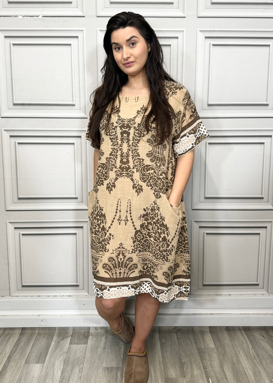 Lightweight Printed Cotton Dress with Pockets