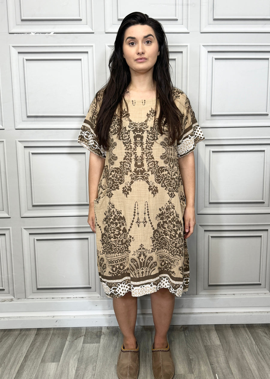 Lightweight Printed Cotton Dress with Pockets