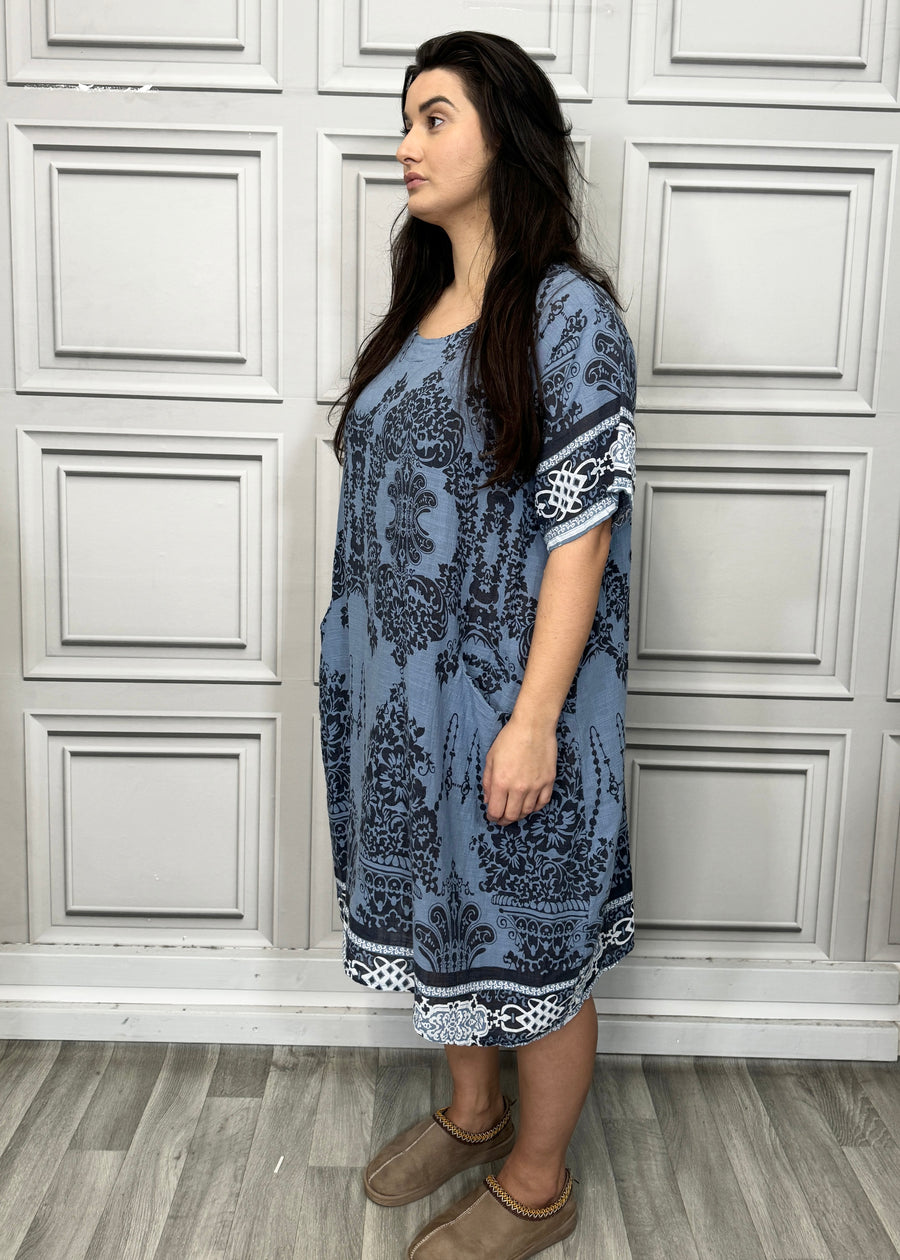 Lightweight Printed Cotton Dress with Pockets