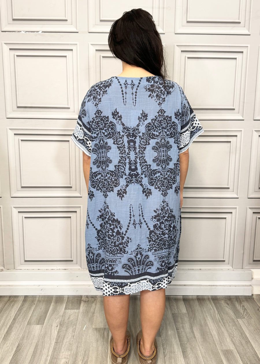 Lightweight Printed Cotton Dress with Pockets