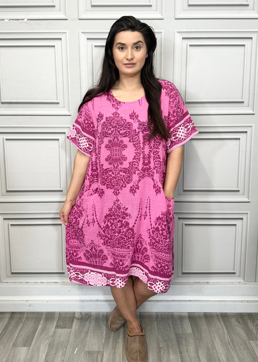 Lightweight Printed Cotton Dress with Pockets