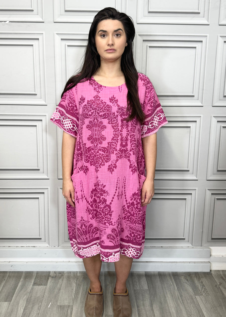 Lightweight Printed Cotton Dress with Pockets