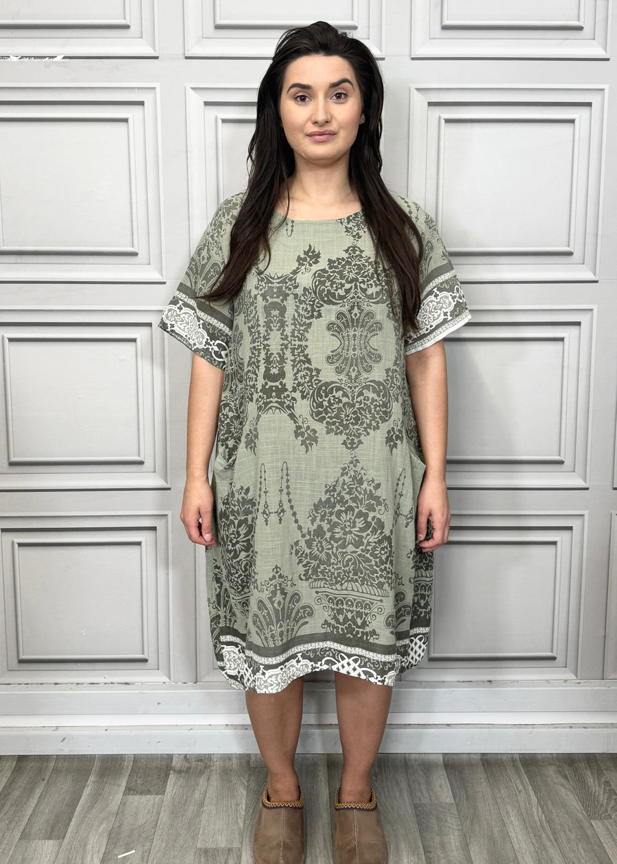 Lightweight Printed Cotton Dress with Pockets