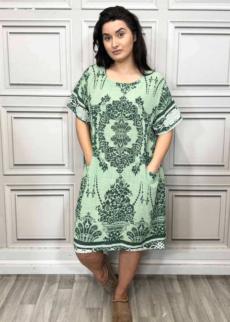 Lightweight Printed Cotton Dress with Pockets