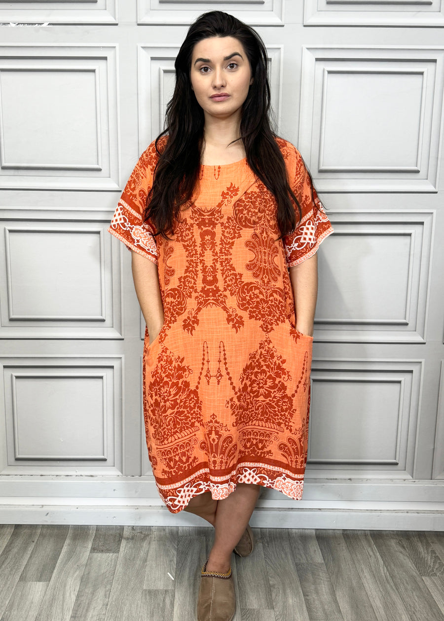 Lightweight Printed Cotton Dress with Pockets