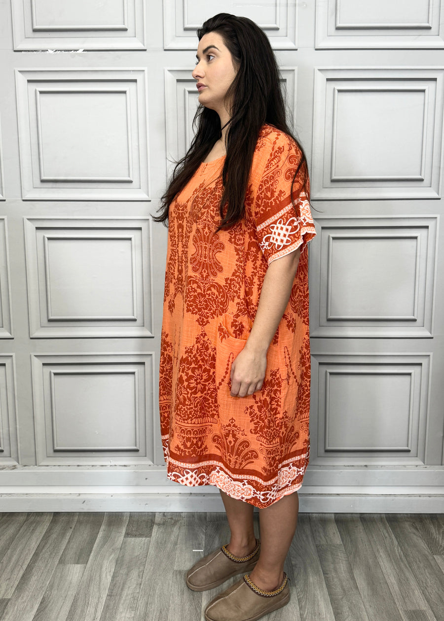 Lightweight Printed Cotton Dress with Pockets