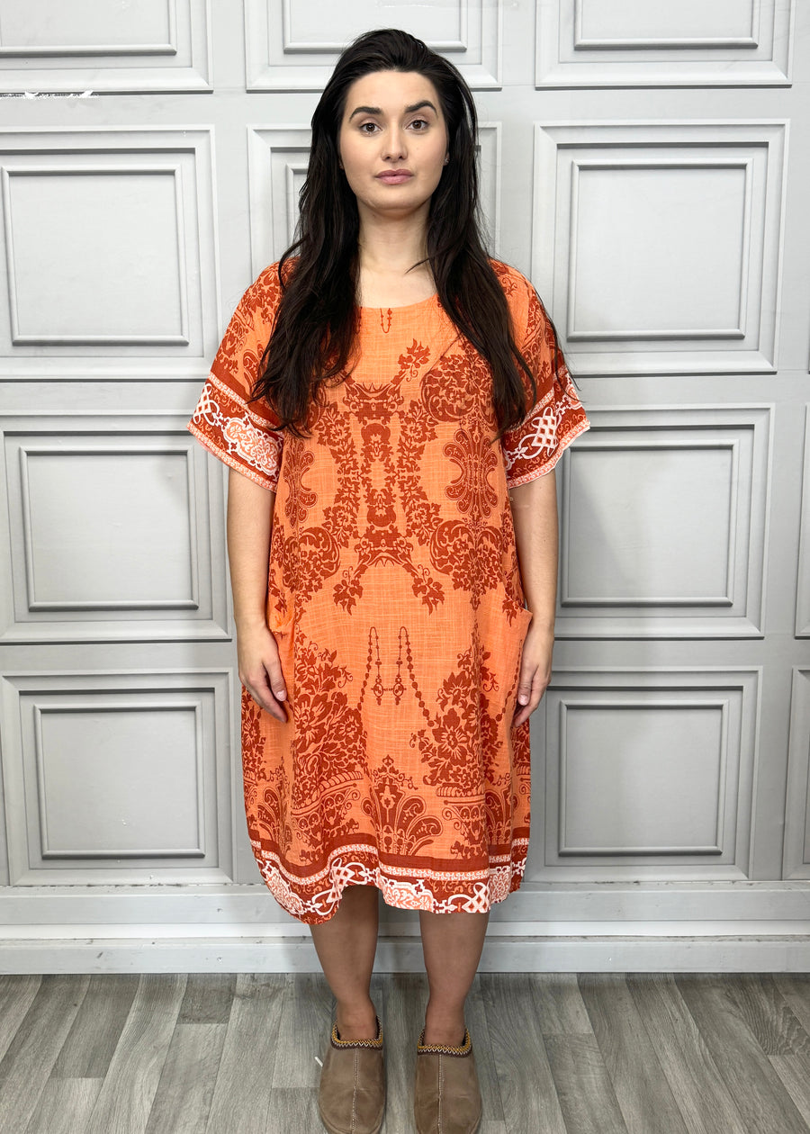 Lightweight Printed Cotton Dress with Pockets