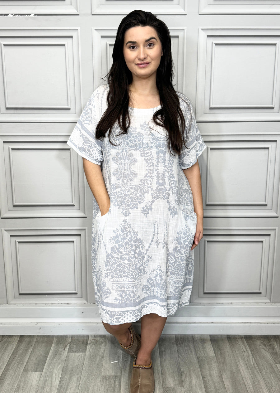 Lightweight Printed Cotton Dress with Pockets