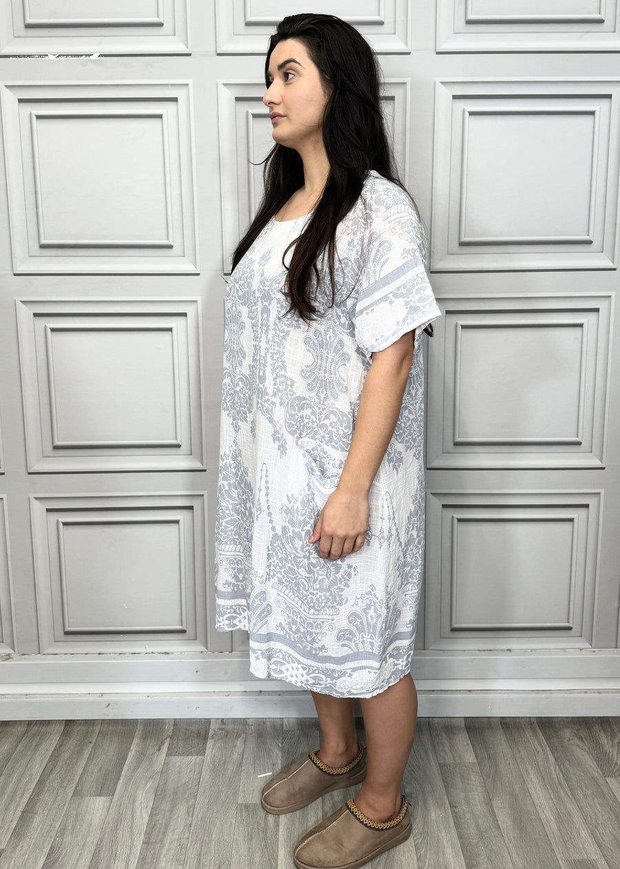 Lightweight Printed Cotton Dress with Pockets