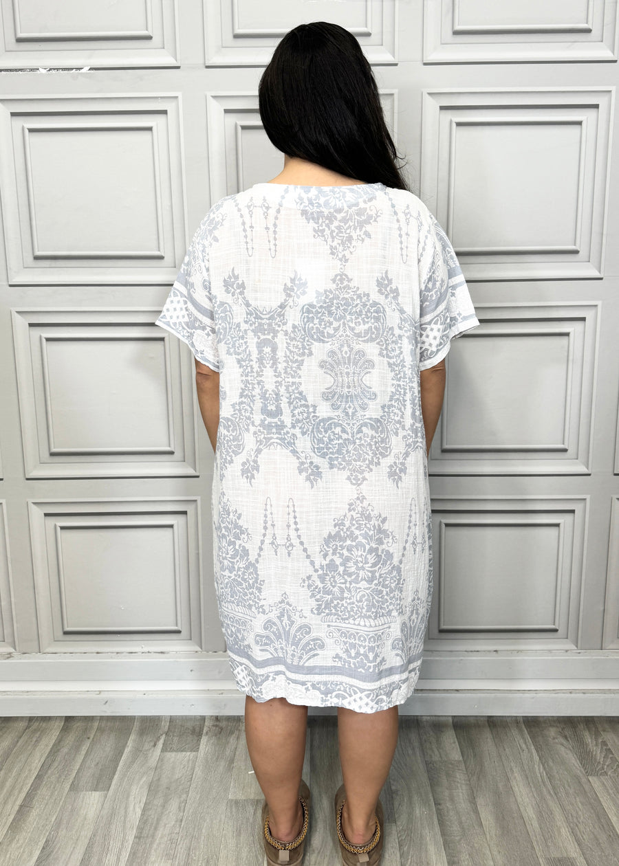 Lightweight Printed Cotton Dress with Pockets