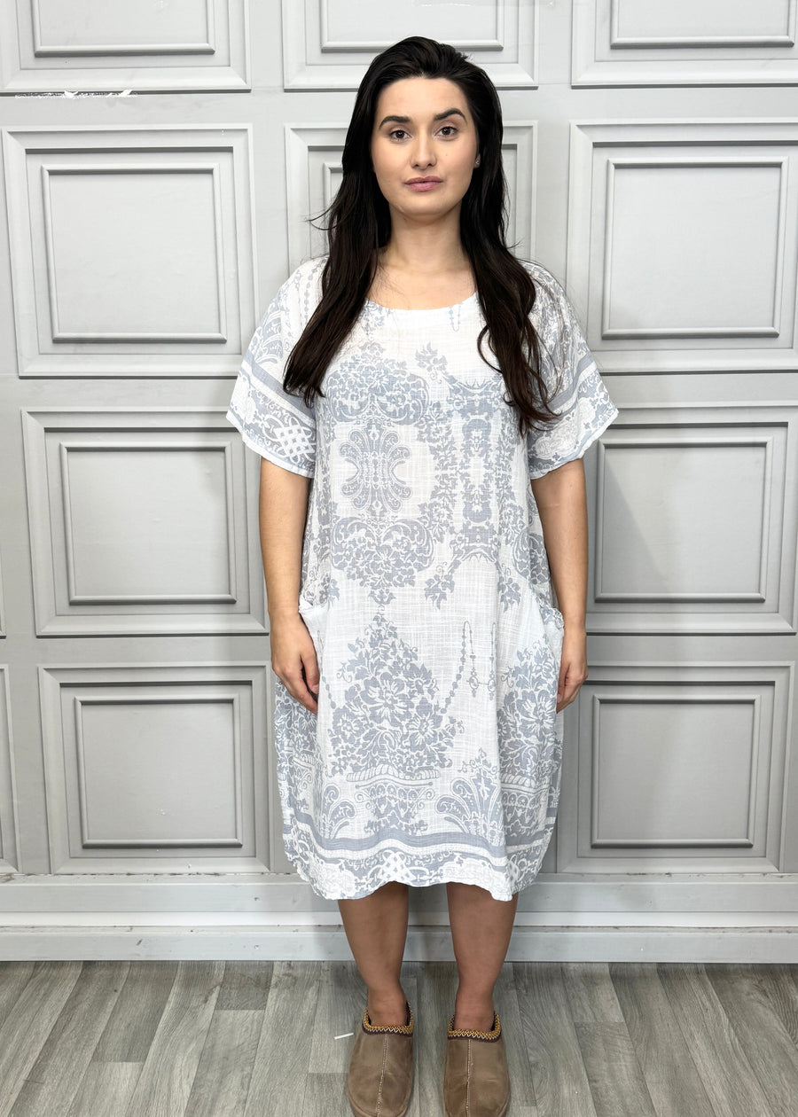 Lightweight Printed Cotton Dress with Pockets