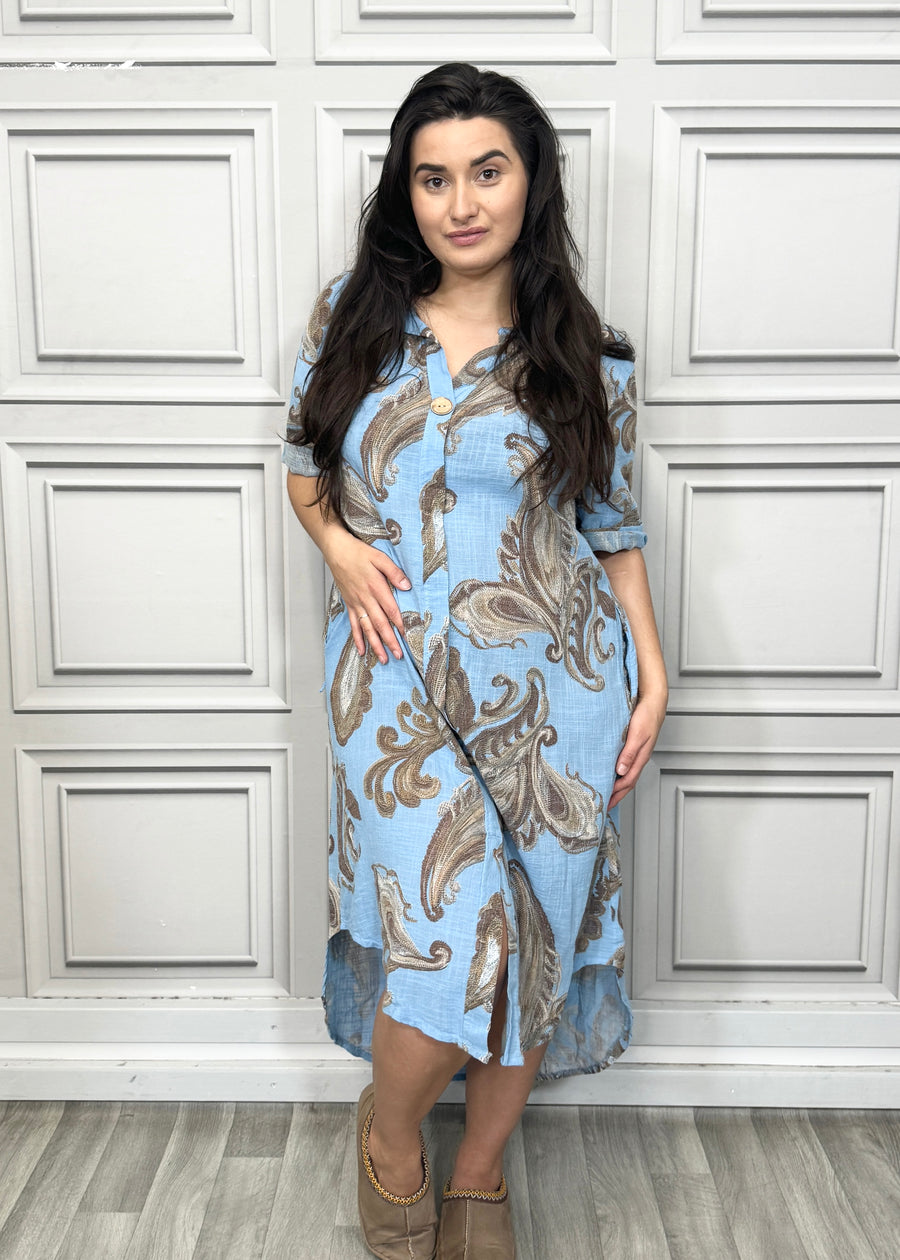 Pure Cotton Paisley Print Midi Dress with Side Split