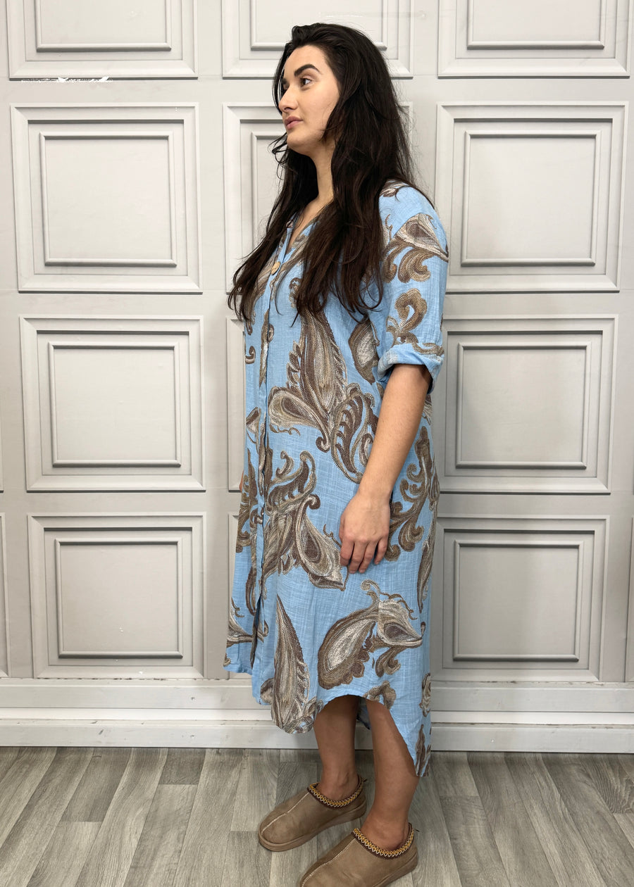 Pure Cotton Paisley Print Midi Dress with Side Split