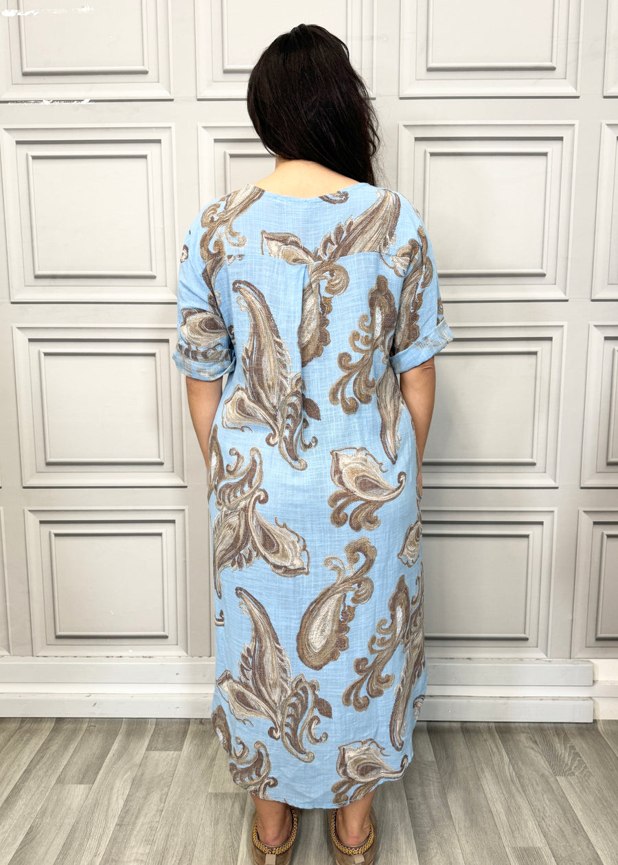 Pure Cotton Paisley Print Midi Dress with Side Split