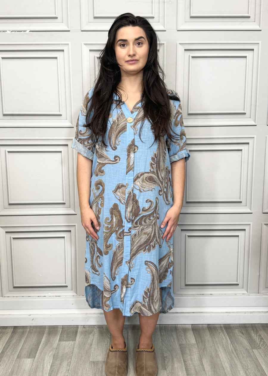 Pure Cotton Paisley Print Midi Dress with Side Split