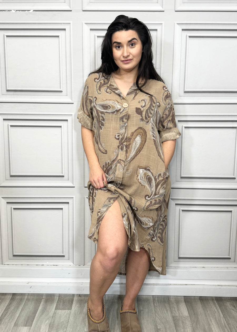 Pure Cotton Paisley Print Midi Dress with Side Split