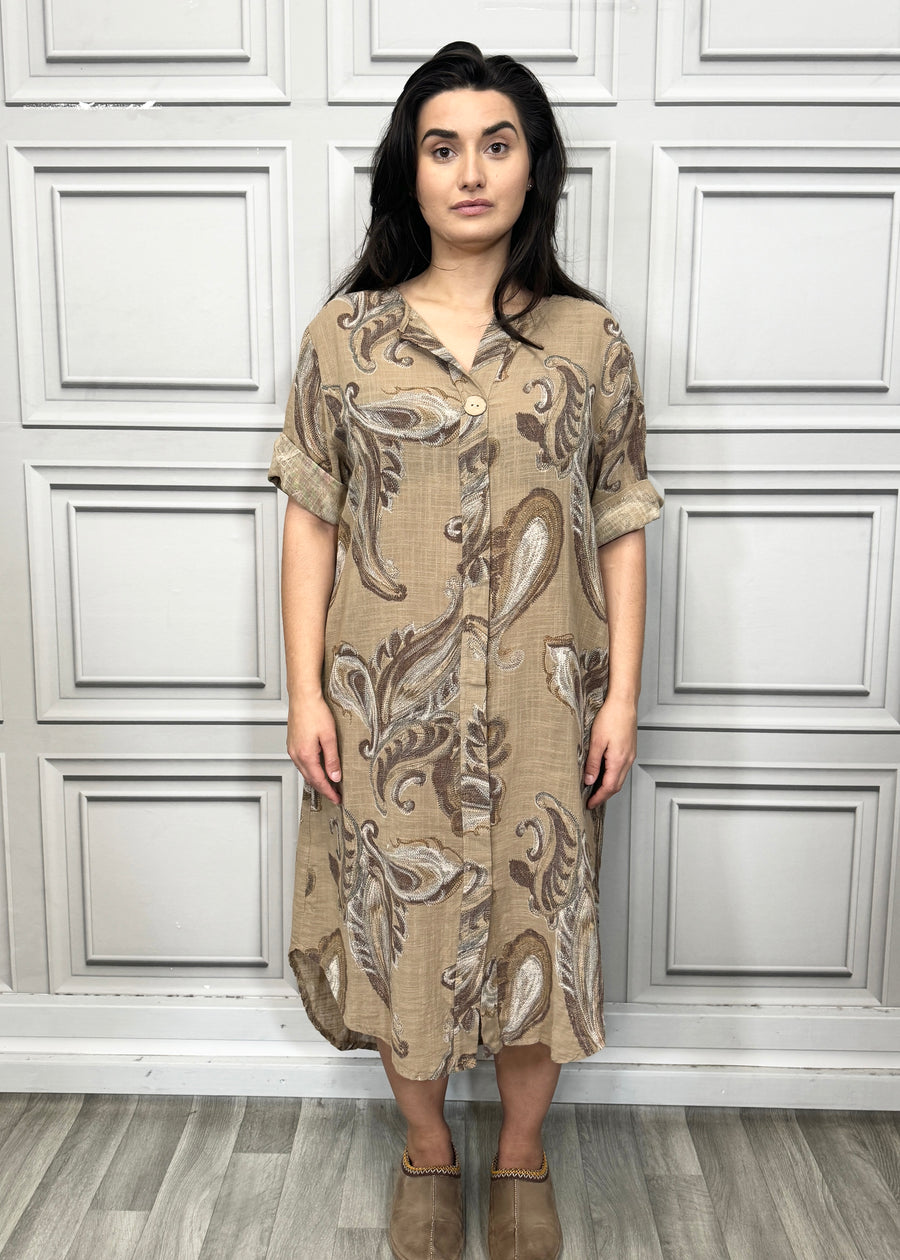 Pure Cotton Paisley Print Midi Dress with Side Split